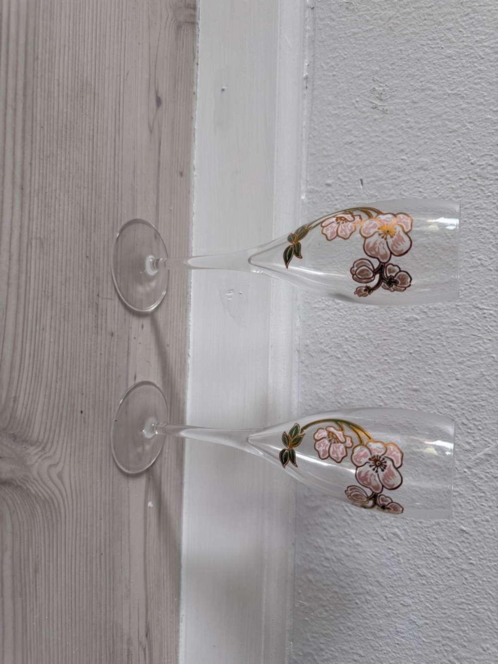 Floral Hand-Painted Champagne Flutes - Pink & Gold